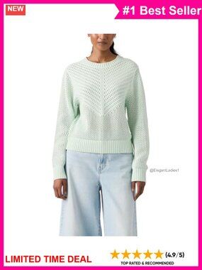 Long Sleeve Crochet Pullover Sweater Cotton Crew Neck